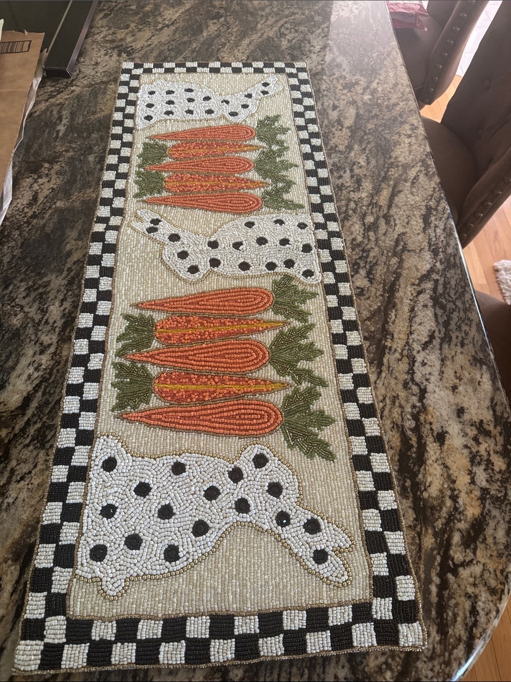 Mackenzie Childs Beaded Carrot Runner with Polka Dot Bunnies